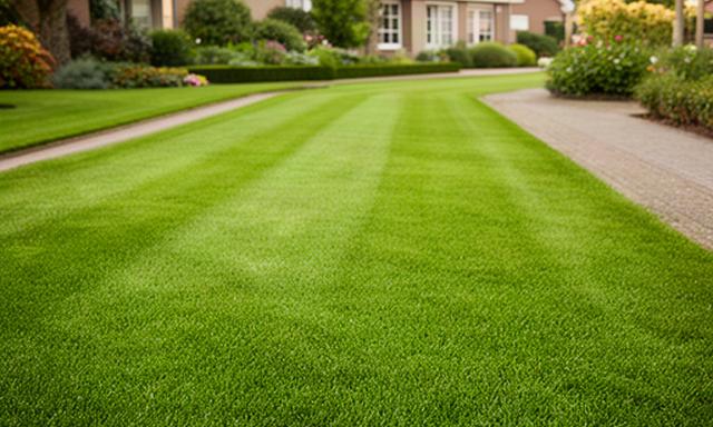 Strak gemaaid groen gazon bij een woonhuis in Schinnen met scherpe grasranden